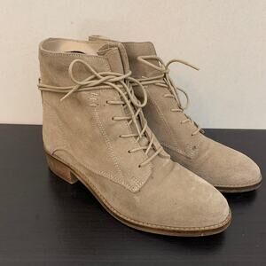 ASOS Tan Suede Heeled Booties Lace Up